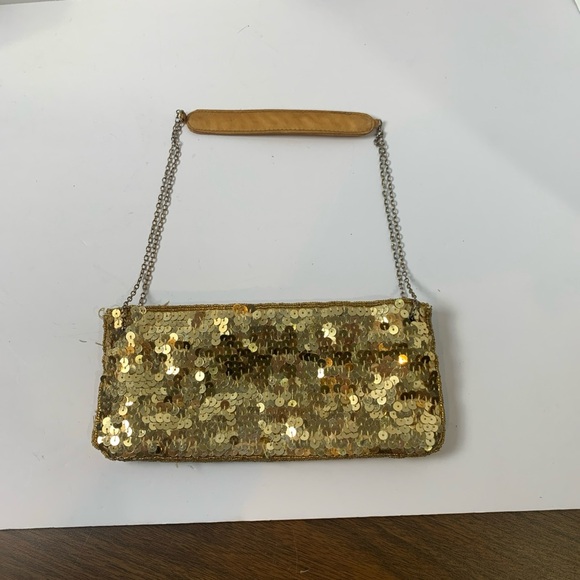 Gold Sequin Clutch with Chain Strap‎ - Picture 1 of 9